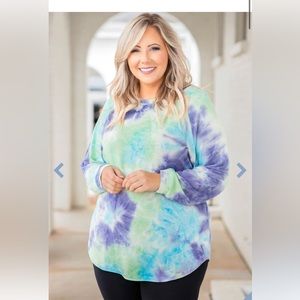 Chic Soul Tye dye Dolman top XxL blue/green purple